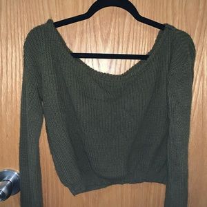 Olive Green Off the Shoulder/Cropped Sweater